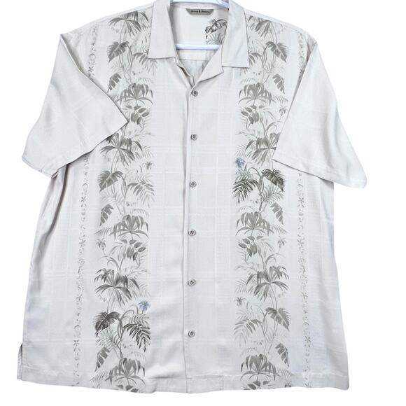 Tommy Bahama Palm Leaf Silk Shirt Mens XL Cream Button Up Short Sleeve Hawaiian - Picture 12 of 12
